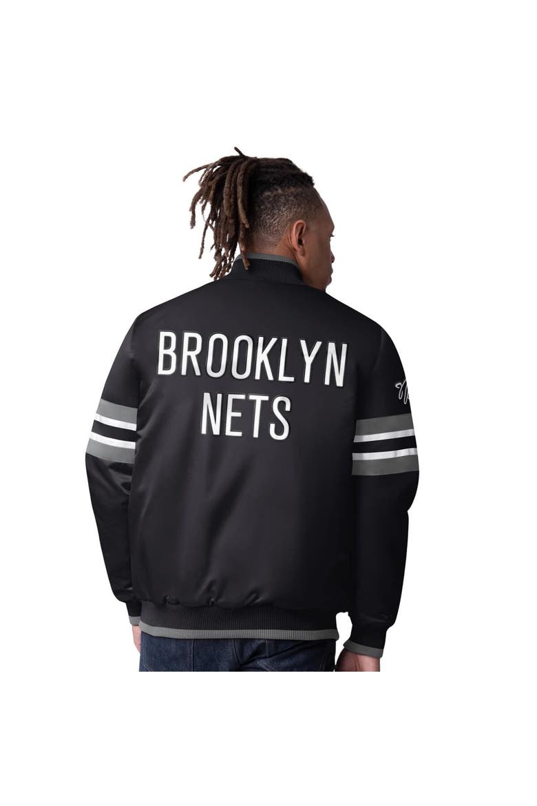 Men's Starter Black Brooklyn Nets Scout Varsity Satin Full-Snap Jacket, Alternate, color, Black
