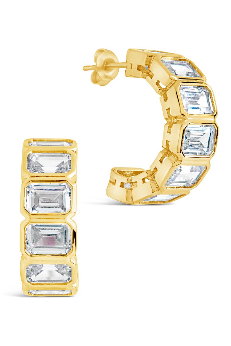 Nyssa Baguette Cubic Zirconia Hoop Earrings, Main, color, GOLD/ EMBER