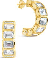 Sterling Forever Nyssa Baguette Cubic Zirconia Hoop Earrings