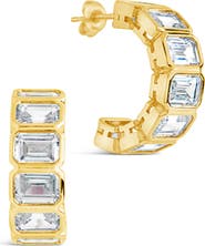 Sterling Forever Nyssa Baguette Cubic Zirconia Hoop Earrings