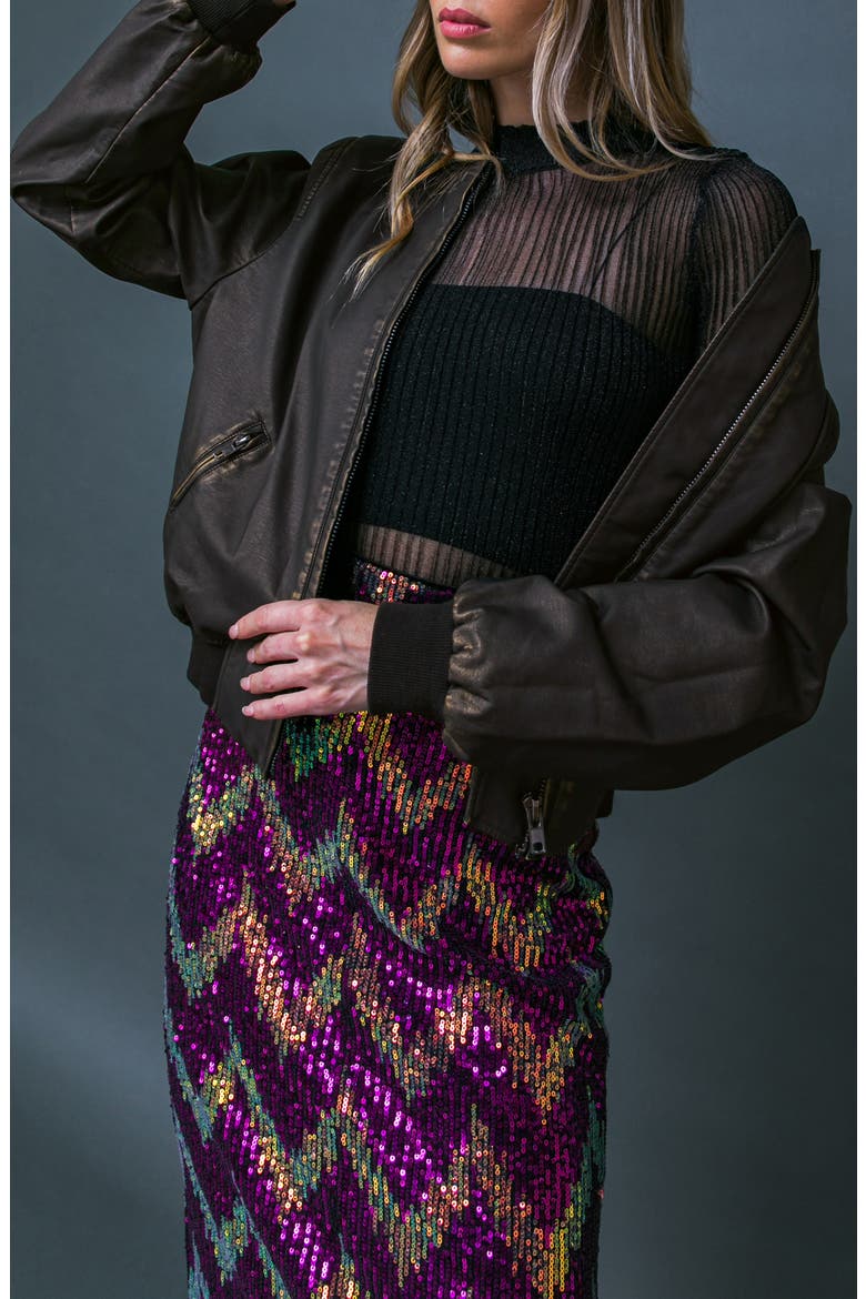 My Greatest Joy Faux Leather Bomber Jacket, Alternate, color, DARK BROWN