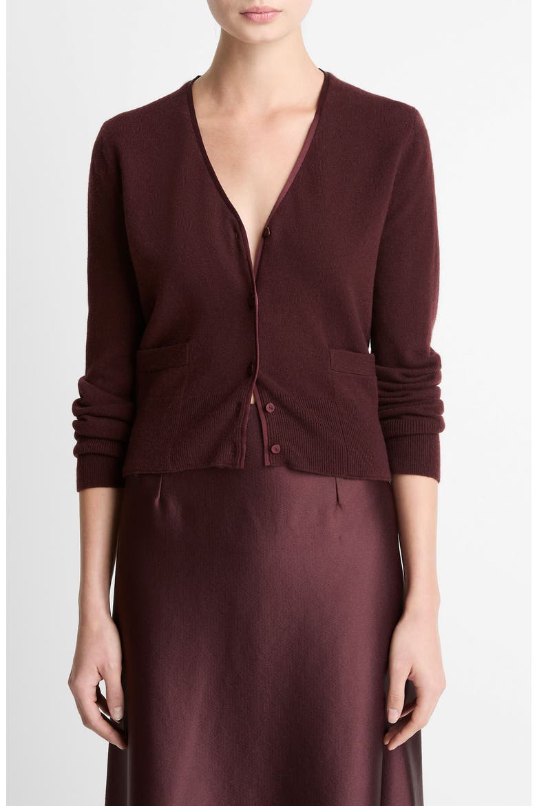 Satin Button Wool & Cashmere Blend V-Neck Cardigan, Main, color, OXBLOOD
