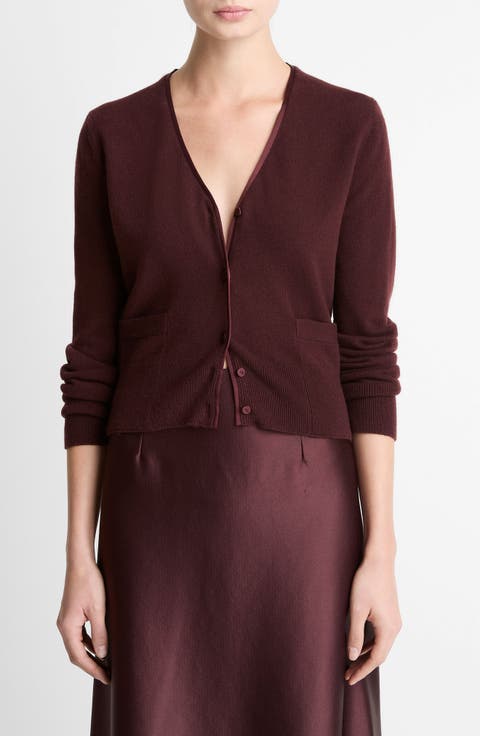 Satin Button Wool & Cashmere Blend V-Neck Cardigan