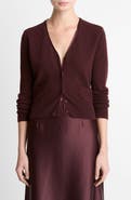 Vince Satin Button Wool & Cashmere Blend V-Neck Cardigan