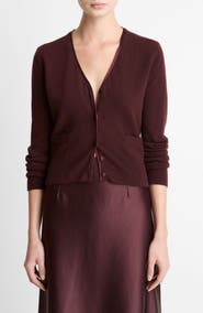 Vince Satin Button Wool & Cashmere Blend V-Neck Cardigan
