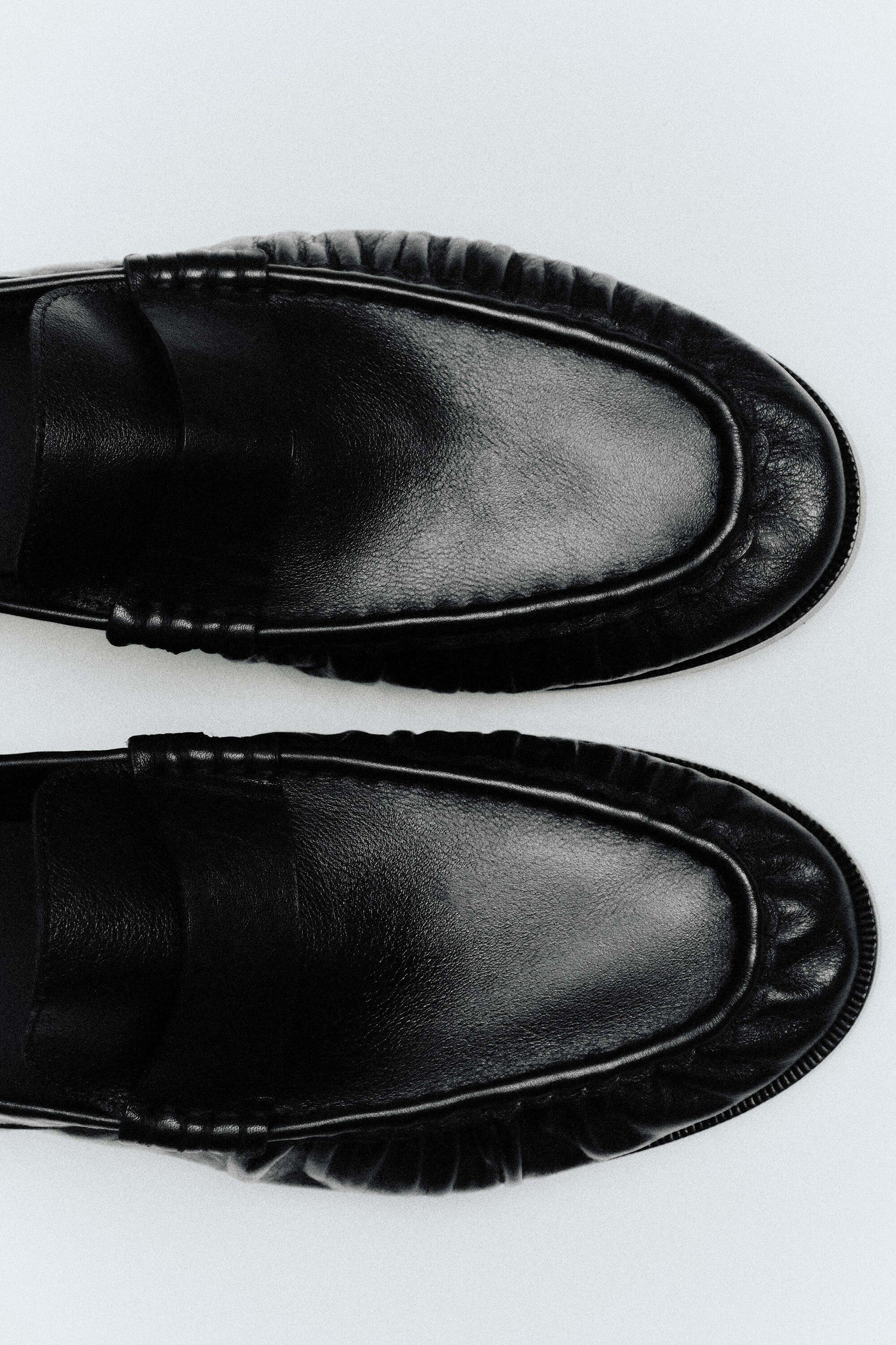 Ruched Leather Loafers, Alternate, color, BLACK