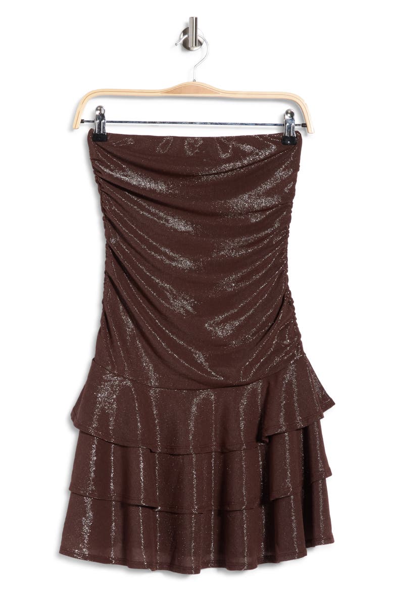 Ruched Tiered Strapless Minidress, Alternate, color, CHOCOLATE