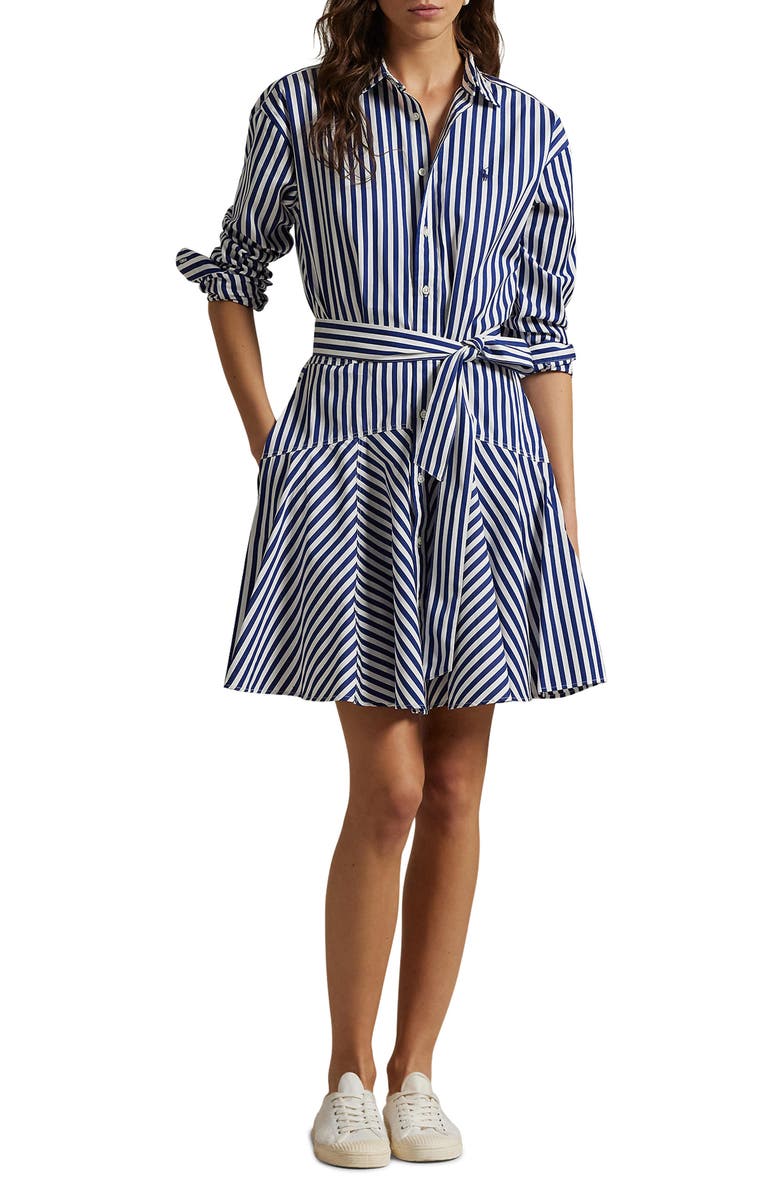 Polo Ralph Lauren Stripe Long Sleeve Panelled Cotton Shirtdress, Main, color, 