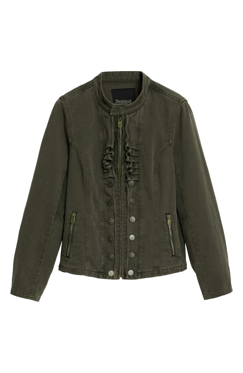 Desigual Ruffle Detail Denim Jacket, Alternate, color, Light Green