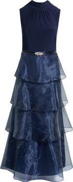 Jessica Howard Mixed Media Tiered Organza Gown