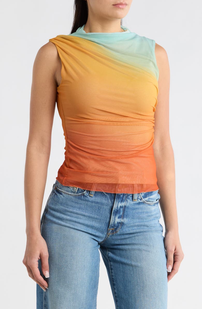 Desigual Ombré Sleeveless Mesh Top, Main, color, Orange