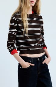 MANGO Stripe Crewneck Sweater