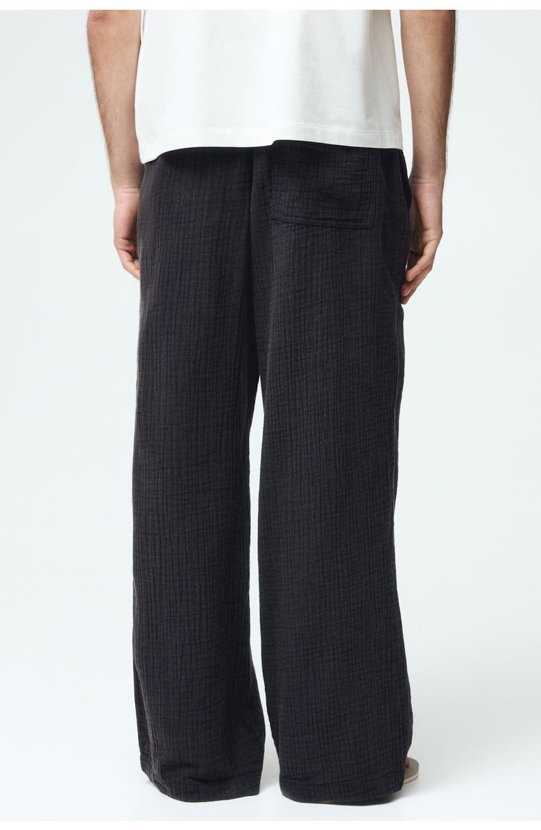 H&M Loose Fit Cotton Muslin Trousers, Alternate, color, Black