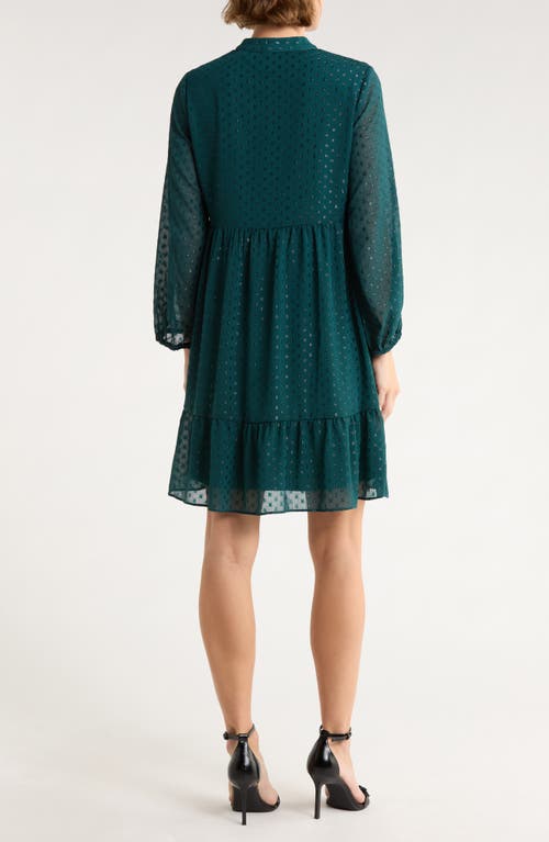 Sandra Darren Shimmer Swiss Dot Long Sleeve Dress In Green