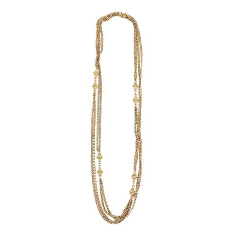 Vintage 1970s Gold-tone Double Cuban Chain Station Necklace