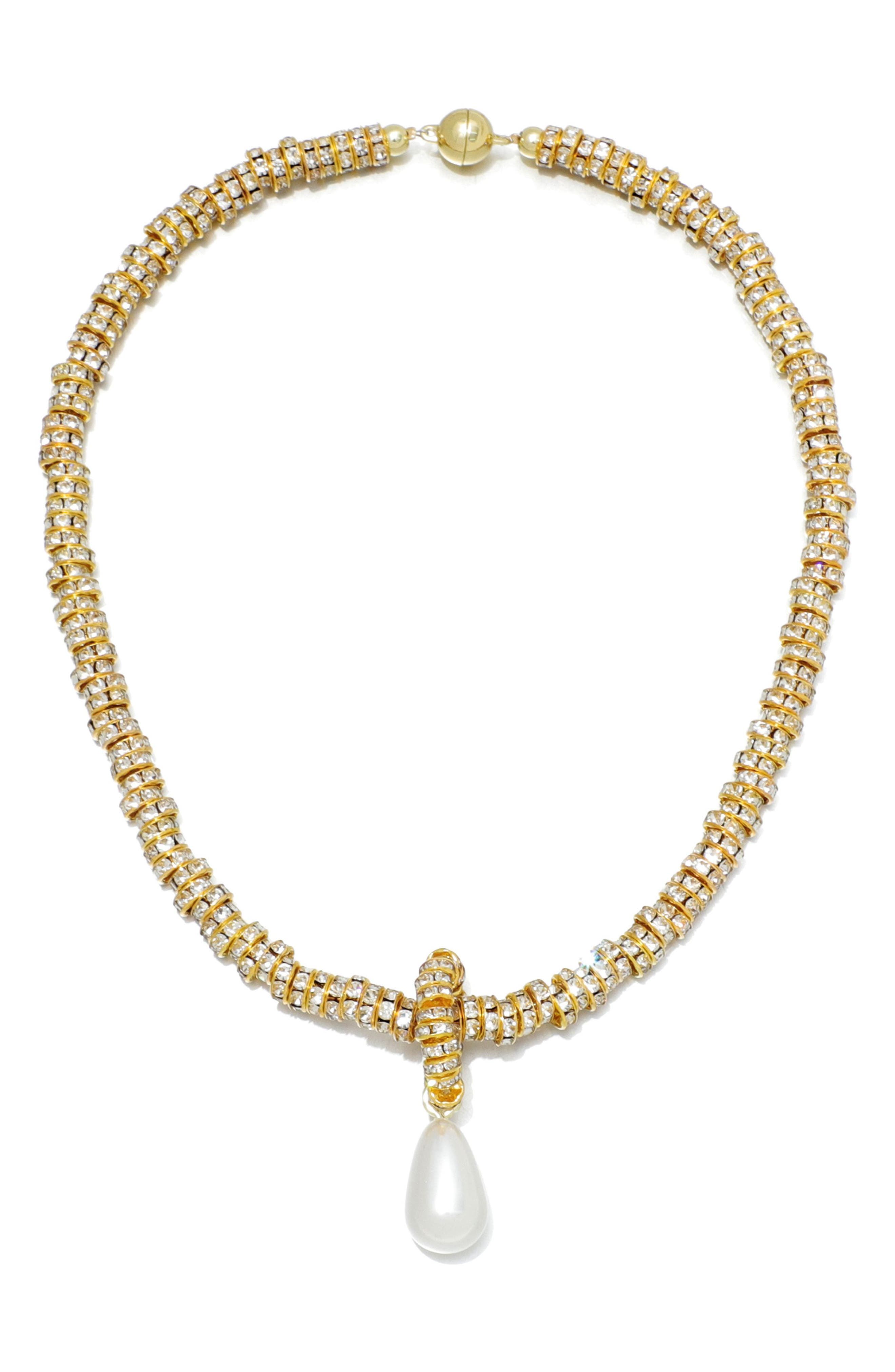 Crystal Collar Necklace with Imitation Pearl