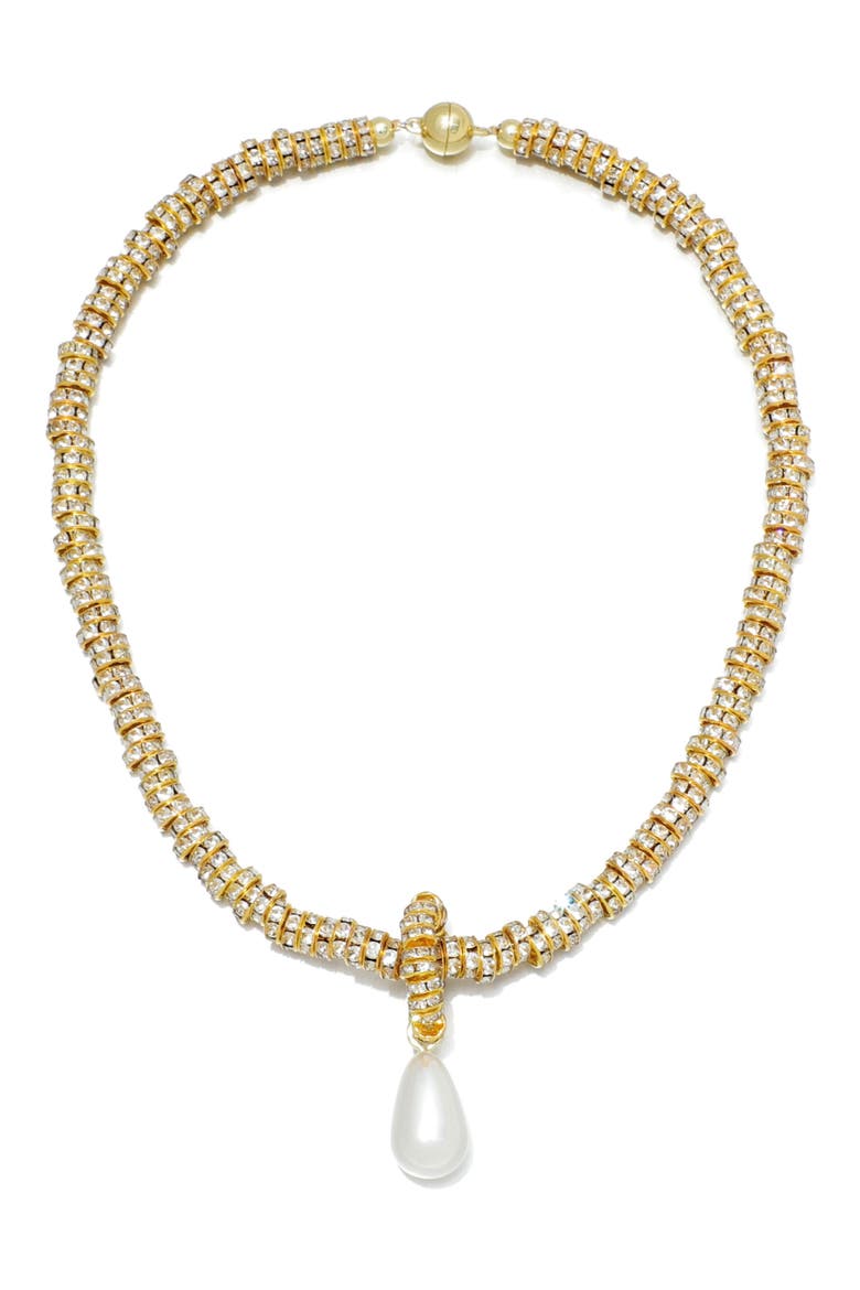 Crystal Collar Necklace with Imitation Pearl, Main, color, WHITE/ GOLD