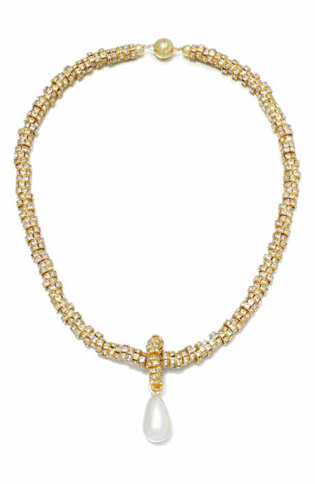 Crystal Collar Necklace with Imitation Pearl