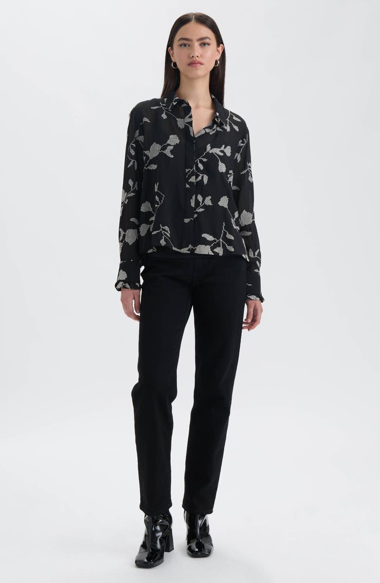 NVLT Embroidered Button-Up Shirt, Alternate, color, Black/ Cream