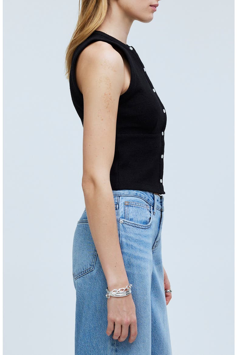 Split Crewneck Cardigan Tank, Alternate, color, TRUE BLACK