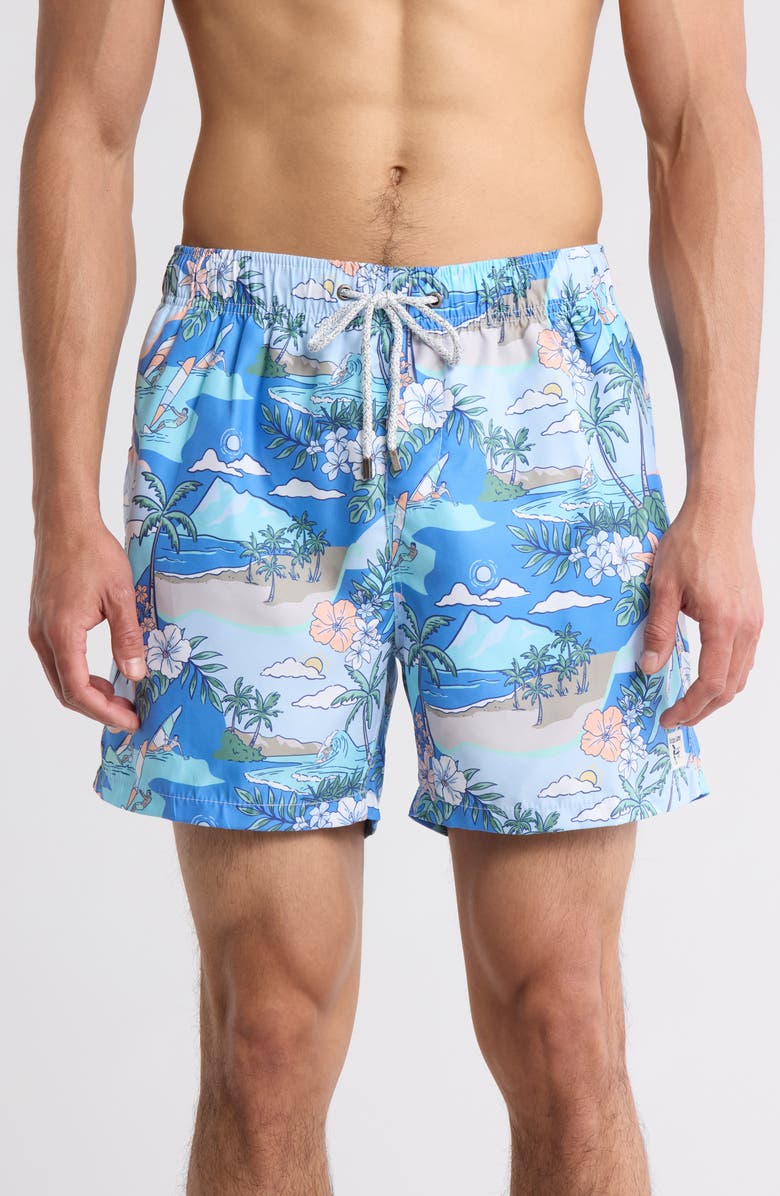 Vintage Summer Island Surfer Swim Shorts, Main, color, Blue