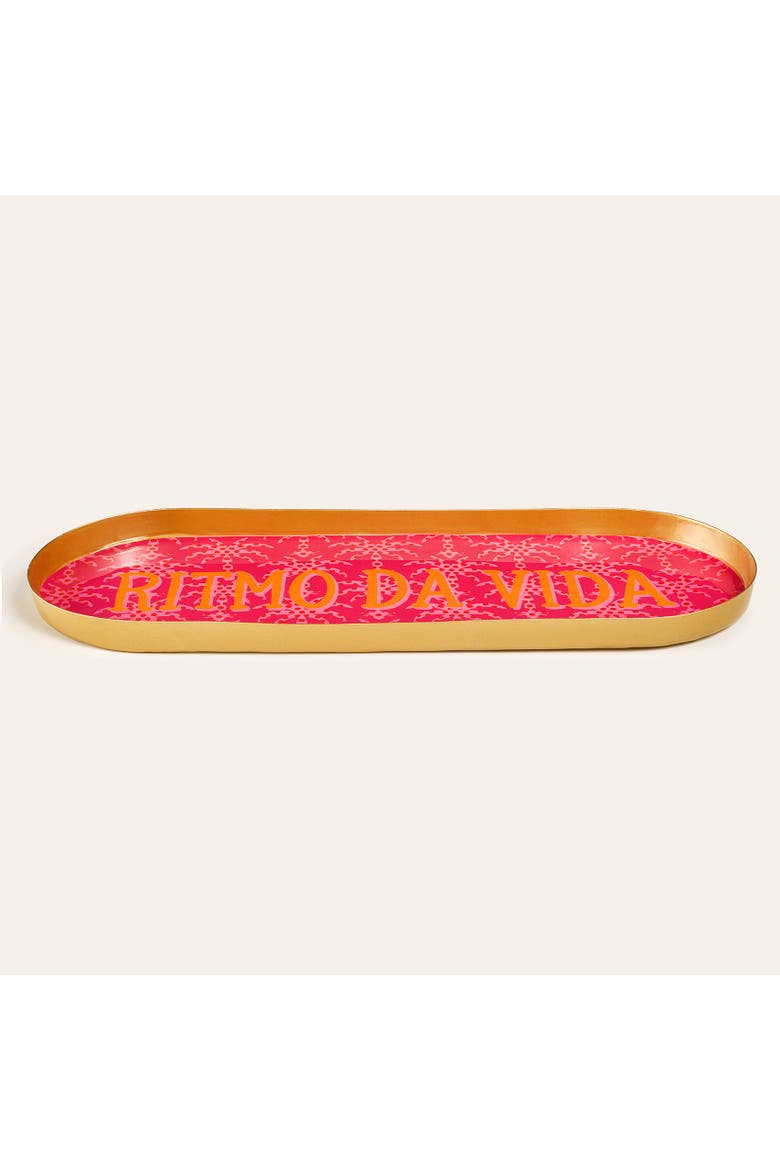 Agra Vita Patterned Oval Metal Decorative Curated Decor, Alternate, color, Red