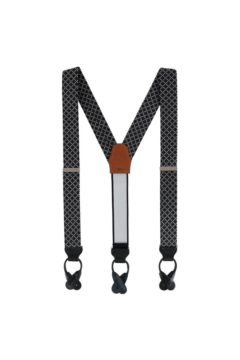 Rowan Geometric Pattern Silk Button End Suspenders, Alternate, color, Black