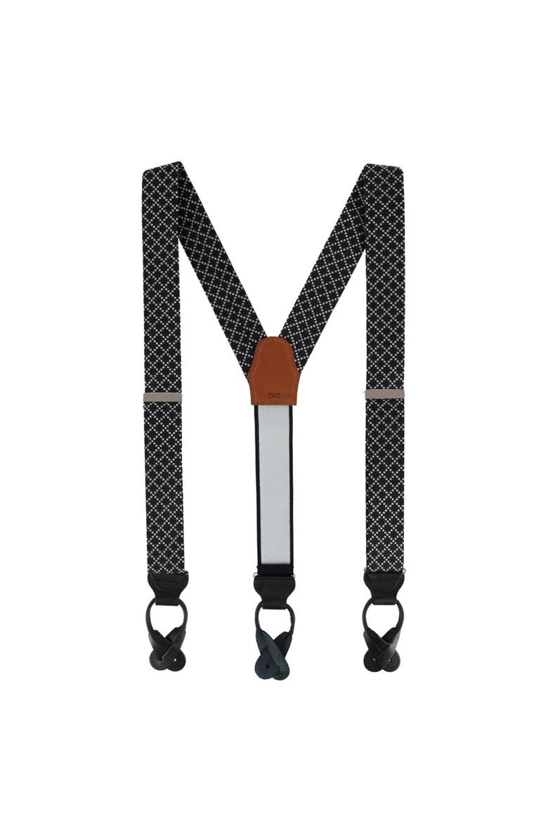 Trafalgar Rowan Geometric Pattern Silk Button End Suspenders, Alternate, color, Black