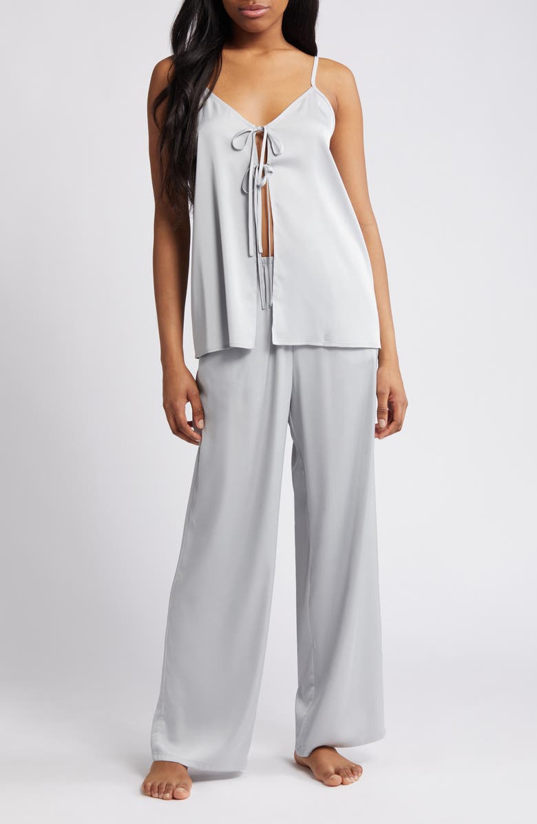 Open Edit Tie Front Satin Pajamas, Main, color, 