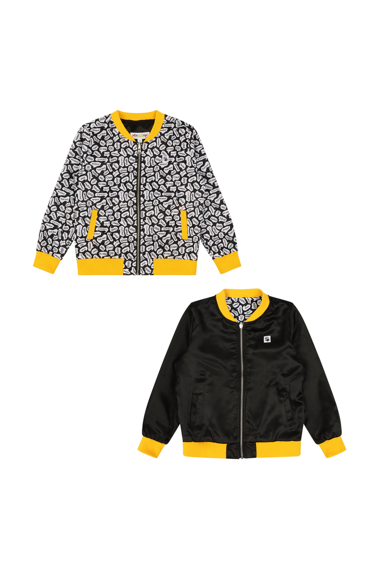 Girls Reversible Zip up Lightweight Bomber Jacket, Main, color, Black/Yellow/Hello