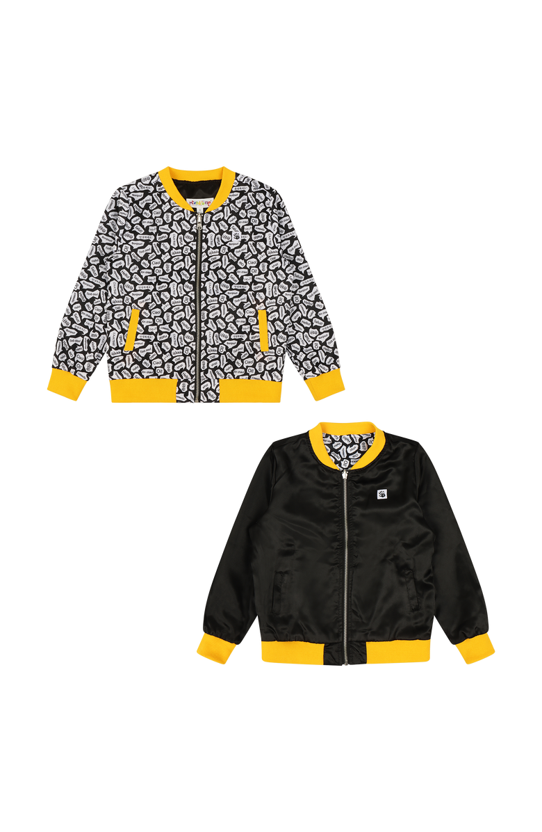 Mixed Up Clothing Girls Reversible Zip up Lightweight Bomber Jacket, Main, color, Black/Yellow/Hello