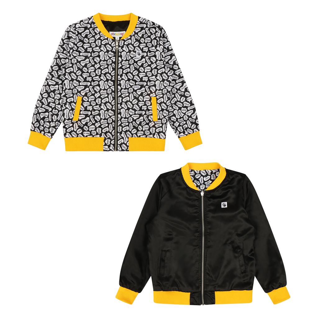 Mixed Up Clothing Girls Reversible Zip Up Lightweight Bomber Jacket In Black/yellow/hello