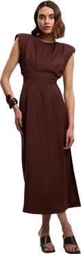 Karen Millen Linen Blend Pintuck Midi Dress