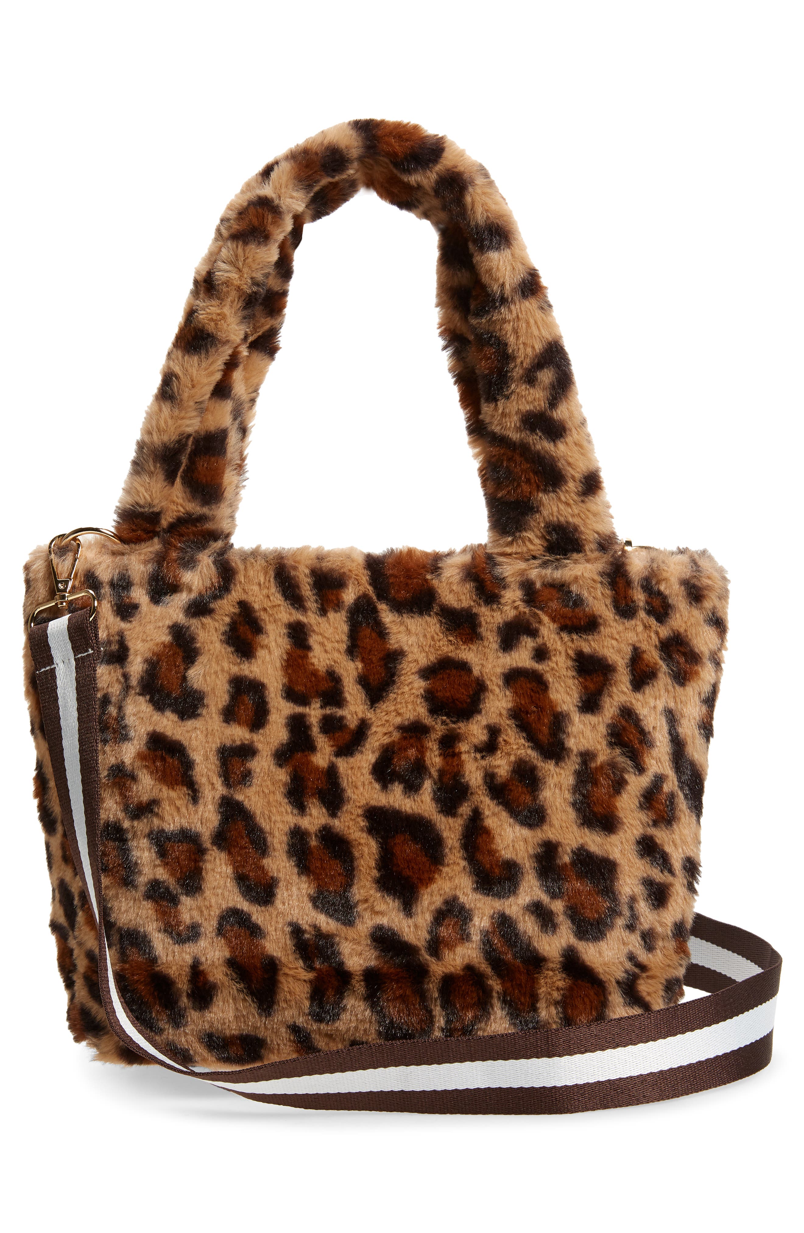 Bari Lynn Plush Leopard Print Faux Fur Crossbody Bag, Alternate, color, 