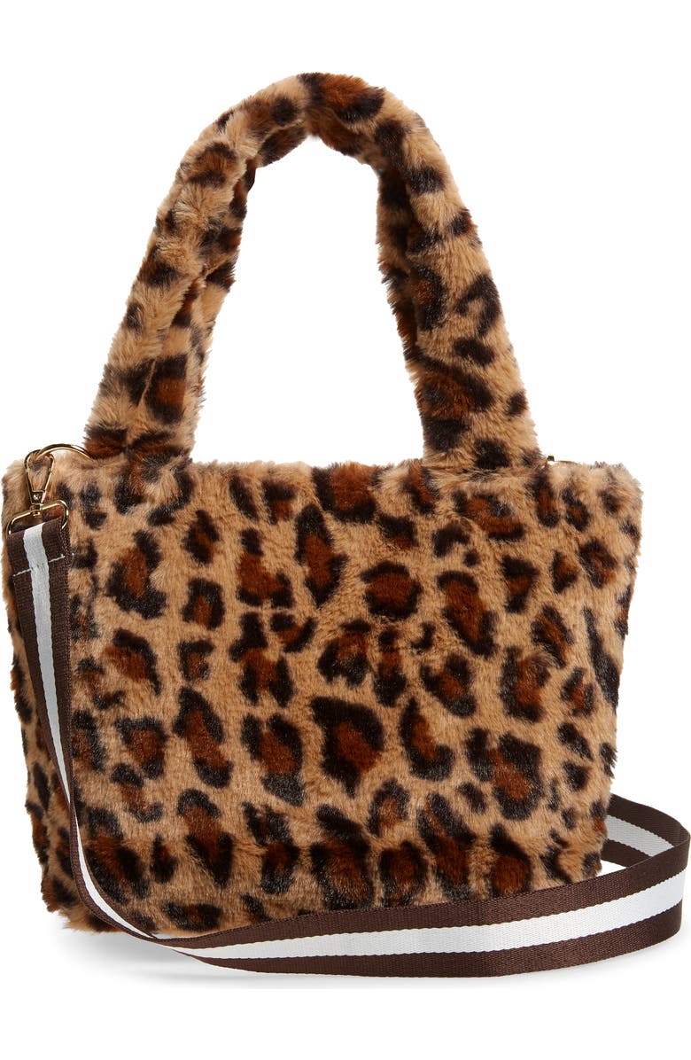 Bari Lynn Plush Leopard Print Faux Fur Crossbody Bag, Alternate, color,