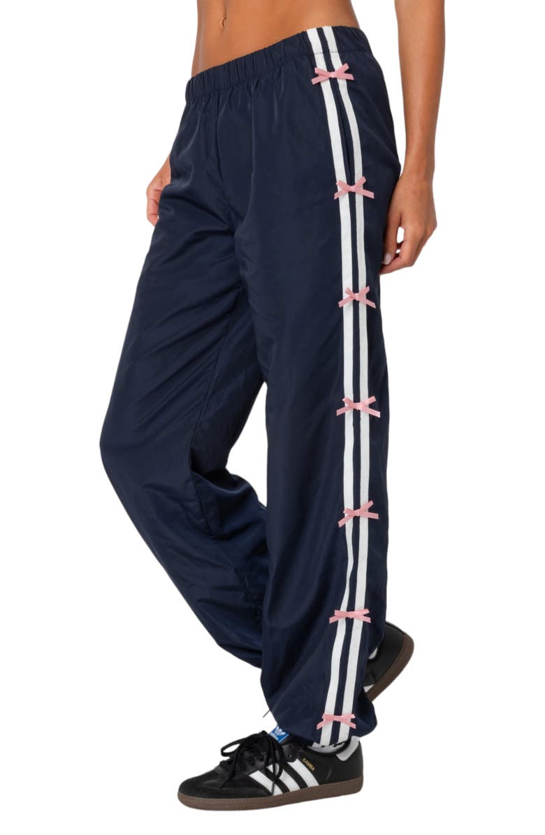 EDIKTED Bow Stripe Track Pants, Alternate, color, Navy