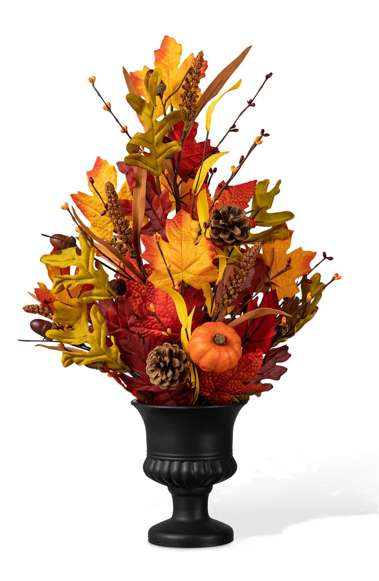 Glitzhome 24"H Fall Maple Leaf Urn Table Tree, Main, color, Orange