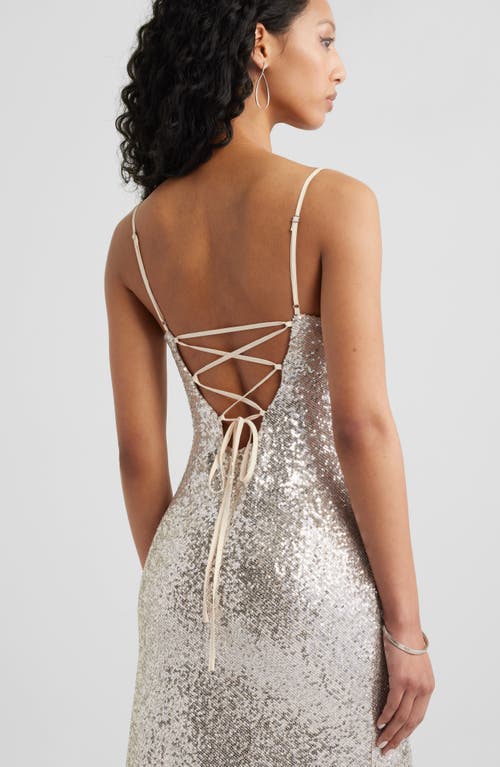 Bp. Tie Back Sequin Gown In Silver