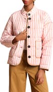 Avec Les Filles Stripe Boxy Quilted Cotton Blend Jacket