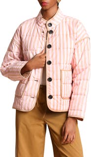 Avec Les Filles Stripe Boxy Quilted Cotton Blend Jacket