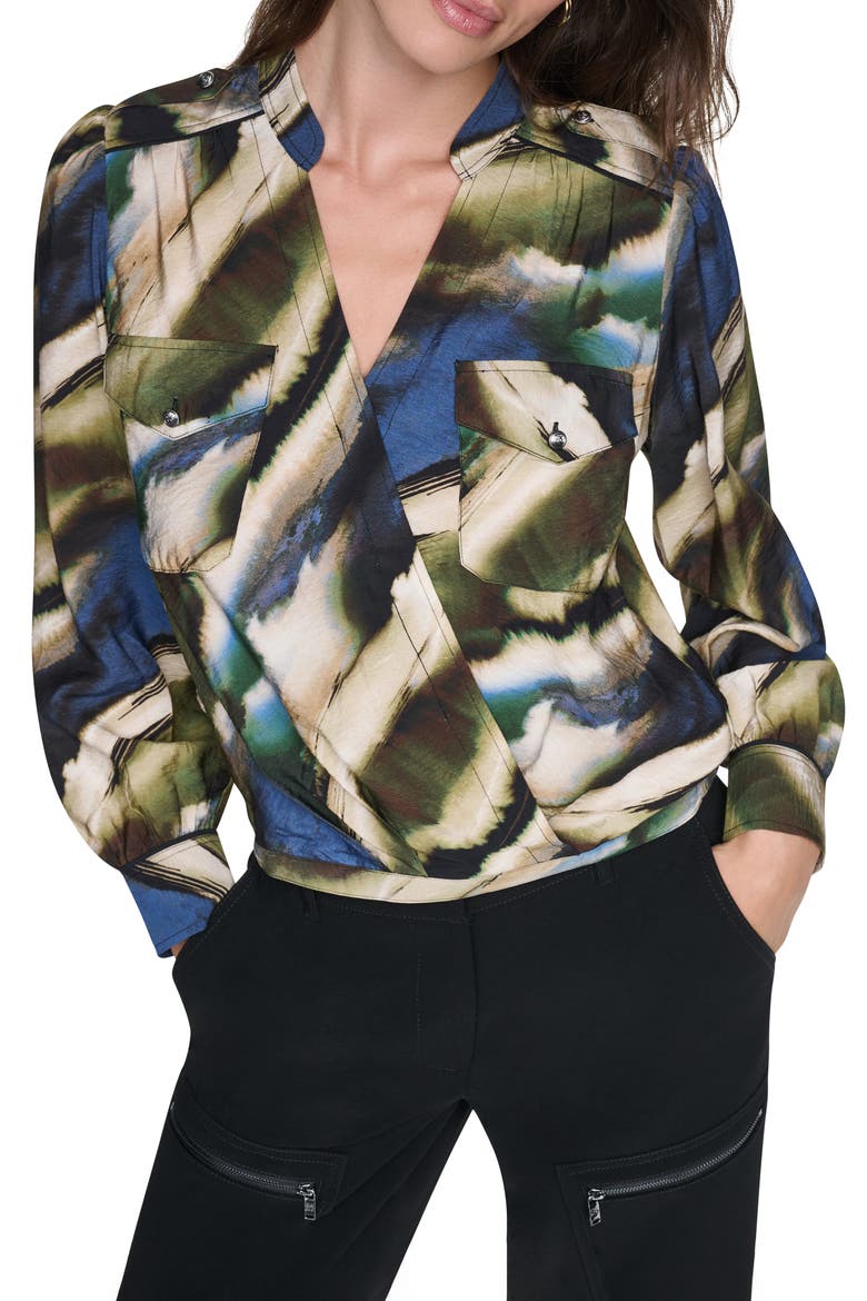 Print Surplice Top, Main, color, BRUSHED RIVERSIDE
