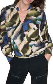 DKNY Print Surplice Top