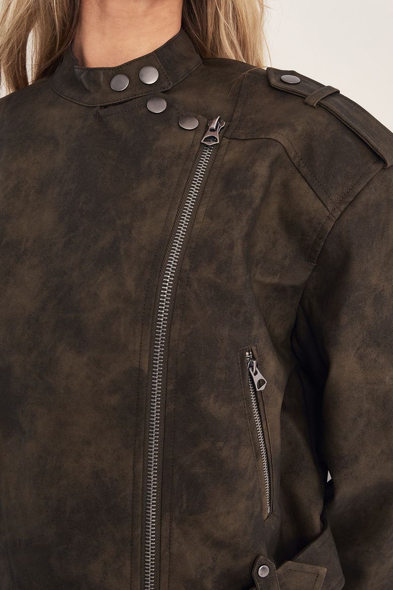 Cropped Biker Jacket, Alternate, color, Olive