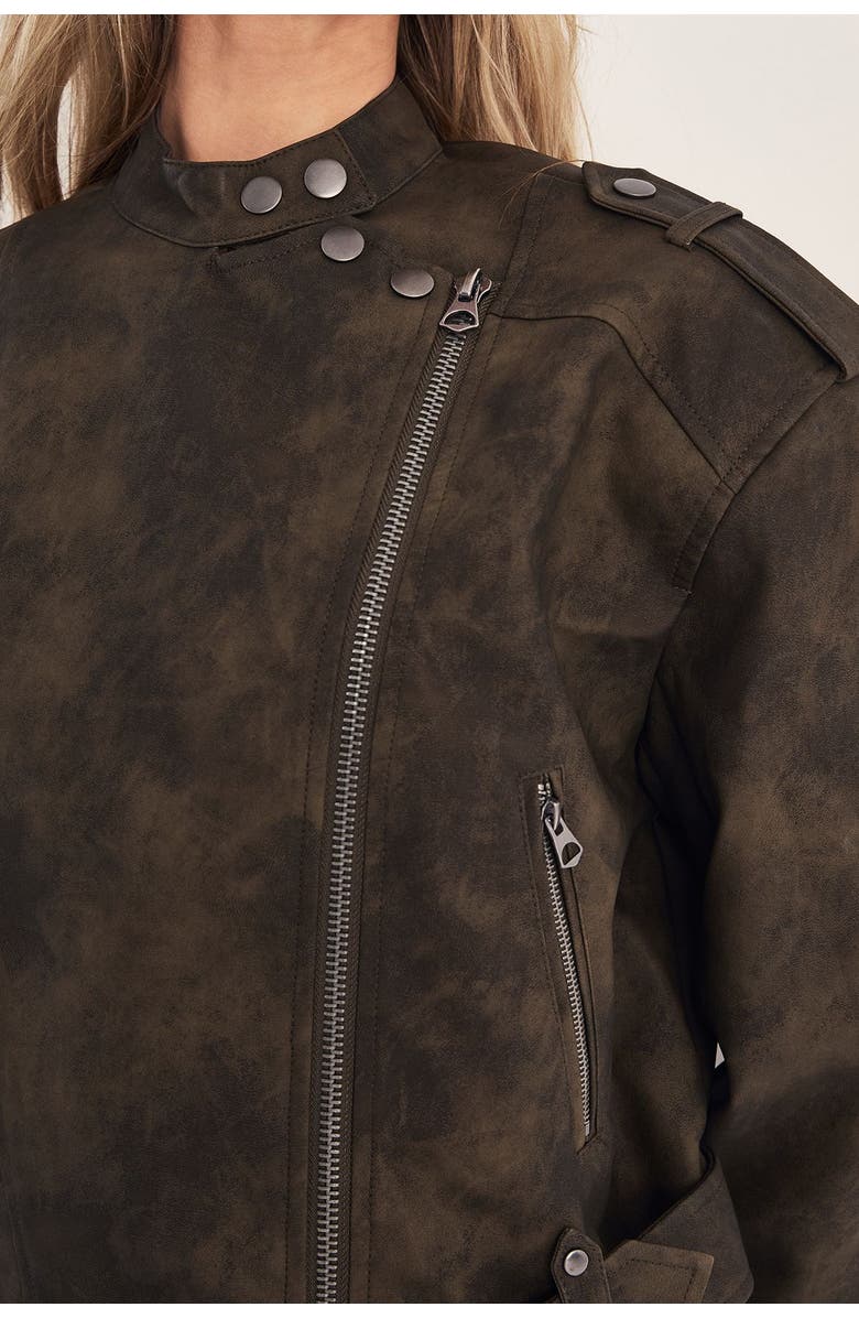 NASTY GAL Cropped Biker Jacket, Alternate, color, Olive