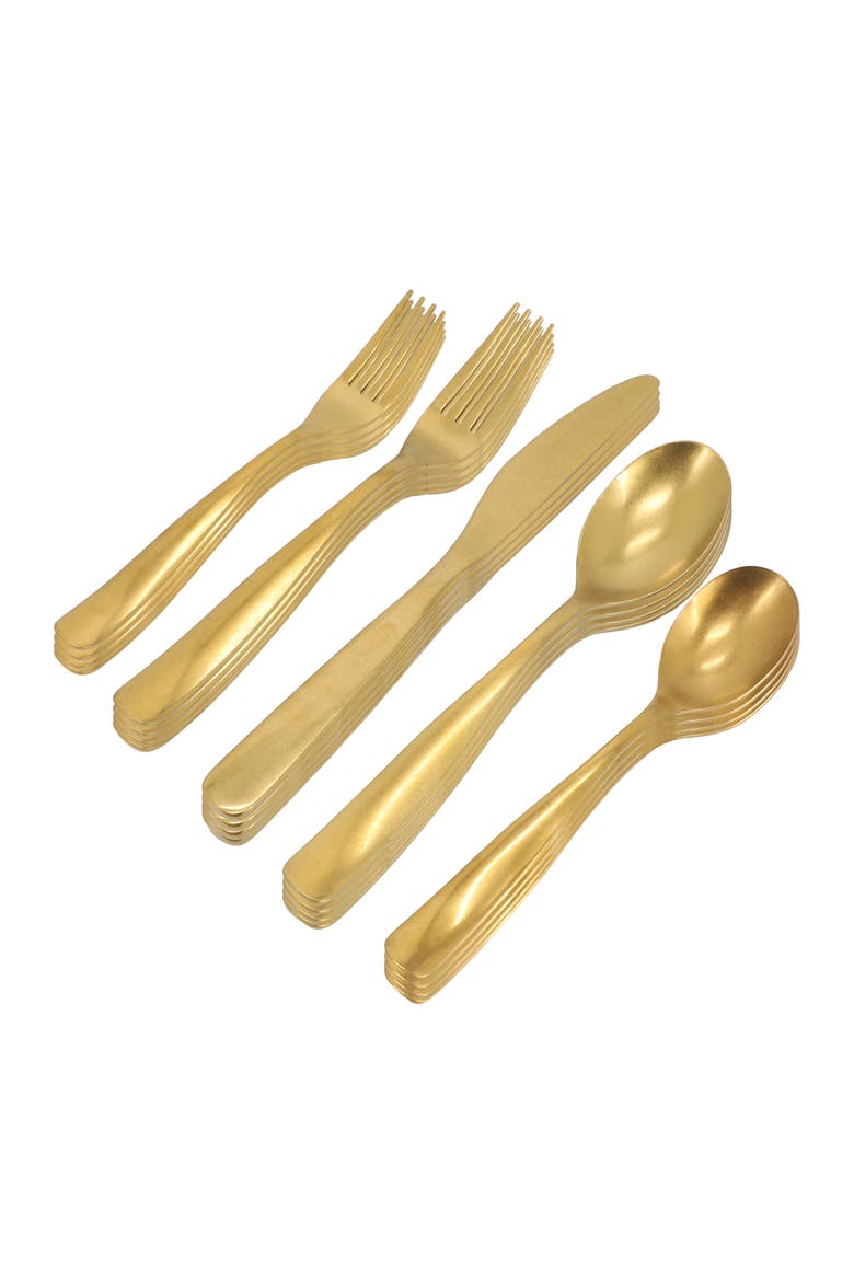 Hulton 20 Piece Stainless Steel Flatware Set, Main, color, Metallic Gold