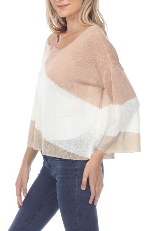 RAIN AND ROSE RAIN AND ROSE STRIPE THREE-QUARTER SLEEVE OPENWORK KNIT TOP 