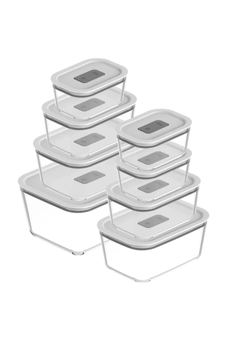 Stackable Airtight Glass Food Storage Container Set with Microwave Valve and Leak Proof Lid, 16 Piece, Main, color, Clear with White Lid