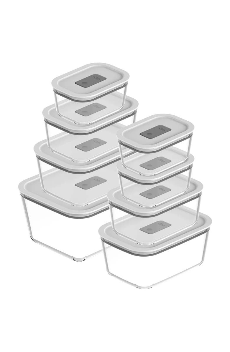 OU Stackable Airtight Glass Food Storage Container Set with Microwave Valve and Leak Proof Lid, 16 Piece, Main, color, 