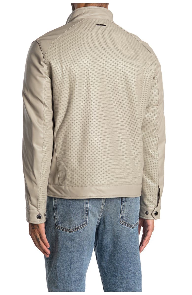 Michael Kors Perforated Faux Leather Moto Jacket, Alternate, color, Bone