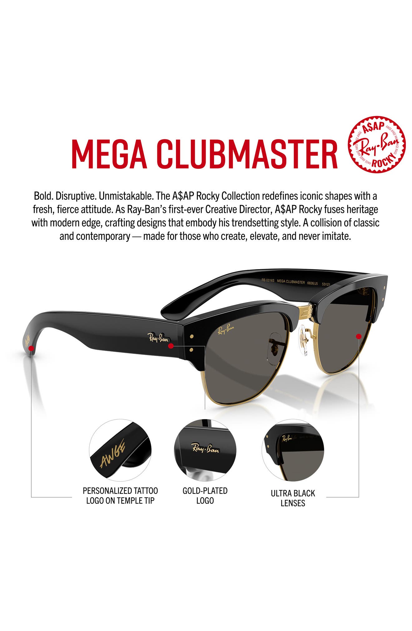 Ray-Ban x A$AP Rocky Blacked Out Mega Clubmaster 53mm Square